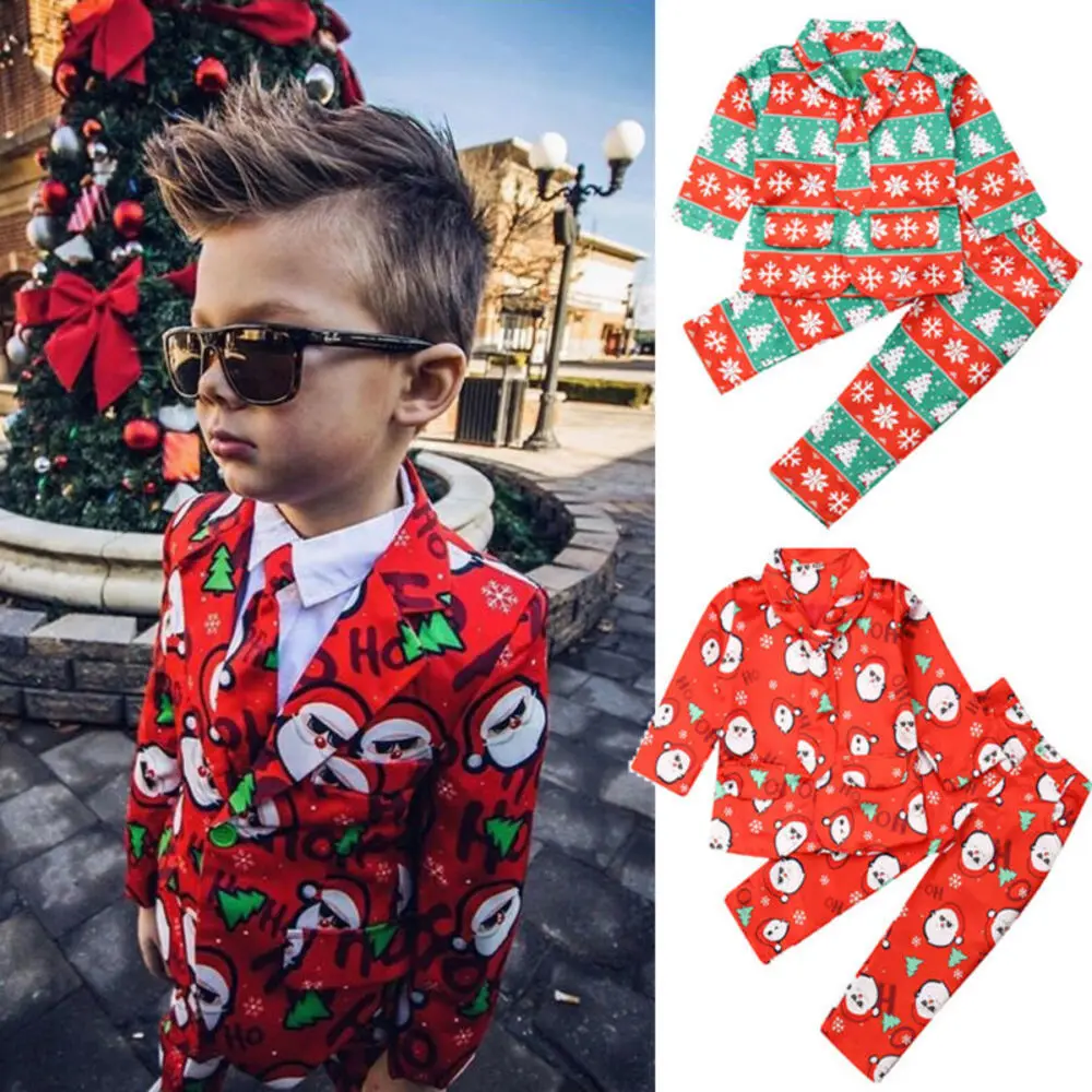 Kids Baby Boy Christmas Formal Suit Blazer Jacket Pants Tie Gentleman Outfits Mandarin Collar Christmas Festival Children's Set