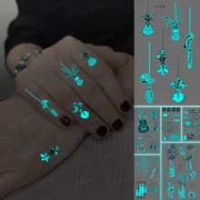 Finger Glowing Tattoos Flower Lavender Rose Transferable Waterproof Temporary Tattoo Stickers Body Art Men Women Luminous Tatto