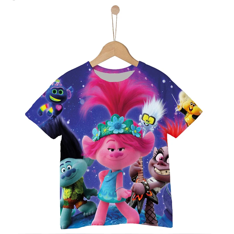 2021 Trolls world tour 3D Print T shirt Boys and girls Trolls Tee Tshirt Funny Cartoons Graphics Unisex Children Casual Tops 4