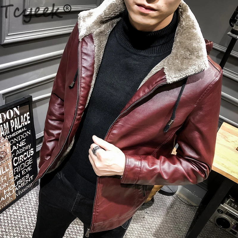 

Tcyeek Winter Leather Jacket Men Hooded Black Mens Wool Liner Pu Leather Jacket Casaco Business Jaqueta Couro Masculina NXH1118
