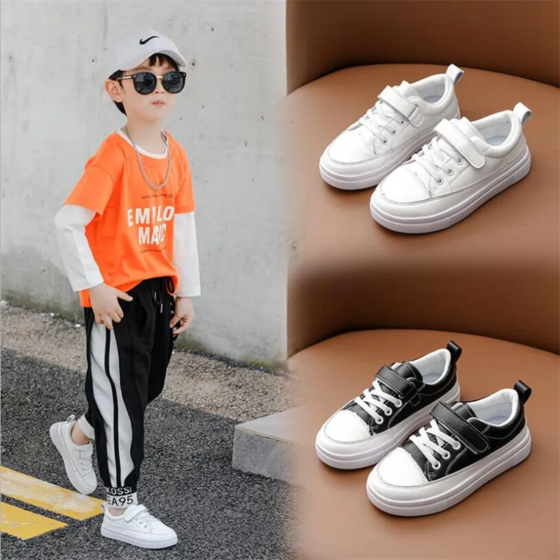 

Boys' casual shoes 2021 spring and autumn new leather breathable casual shoes girls' small white shoes student performance shoes