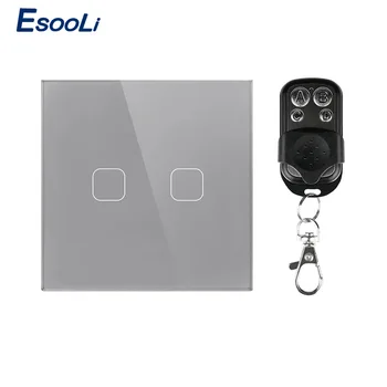 

Esooli AC 170~240V EU/UK Standard 2 Gang 1 Way Remote Switch, Wall Light Remote Touch Switch With Mini Remote Controller