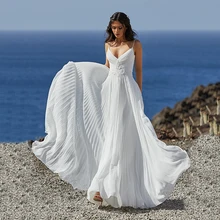 New Boho Flowers Long Wedding Dresses Spaghetti Straps Backless Chiffon Beach Bridal Gowns Vestido De Noiva Mariage