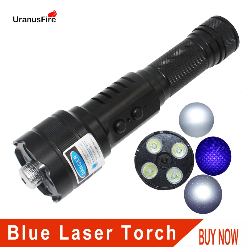 

Uranusfire Powerful Military Blue Laser Flashlight Waterproof Hunting Fishing Torch 450nm Blue Laser XPE LED Camping Flashlight