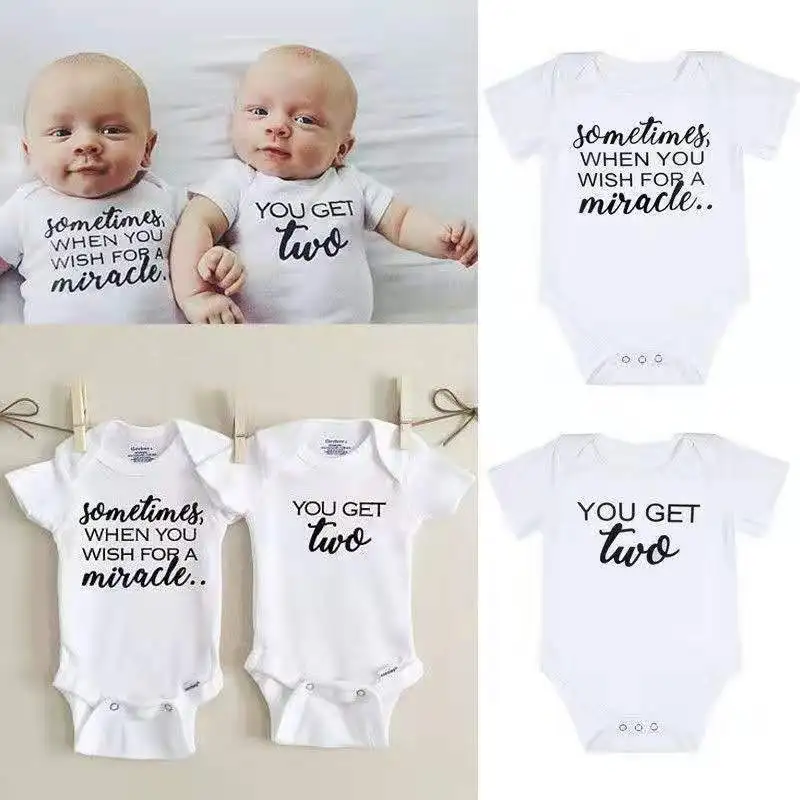 

Sometimes When You Wish Twins Twins Baby Coveralls Baby Crawling Suit Halo Round Neck Short Sleeve Letters Summer