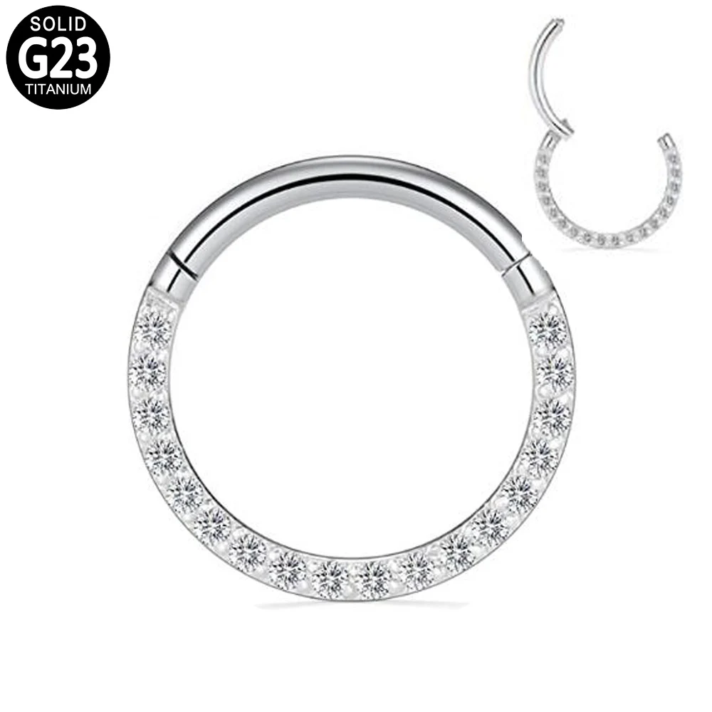 Nose Ring G23 Titanium CZ Hinged Segment Nipple Clicker Daith Earrings Hoop Ear Cartilage Tragus Lip Stud Piercing Jewelry | Украшения и