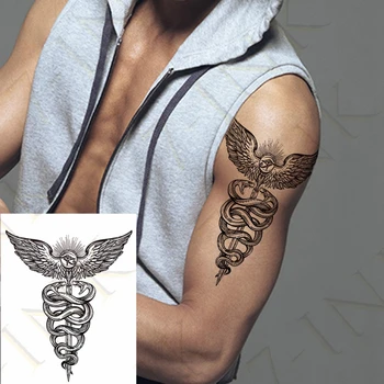 

Waterproof Temporary Tattoo Sticker Double Snake Wing Big Eyes Scepter Art Water Transfer Fake Tatoo Flash Tatto for Women Men
