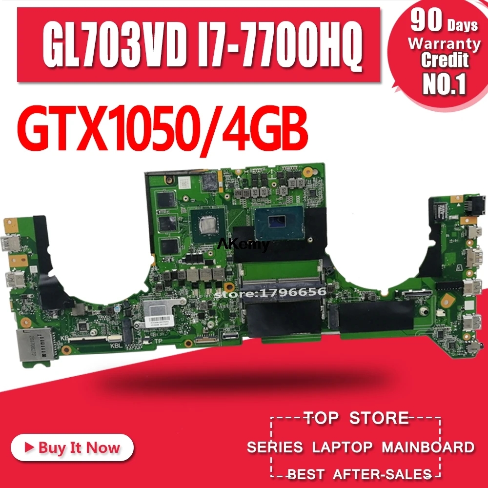 cheap Akemy DABKNMB28A0 Laptop motherboard for ASUS ROG Strix GL703VD GL703V original mainboard I7 7700HQ GTX1050