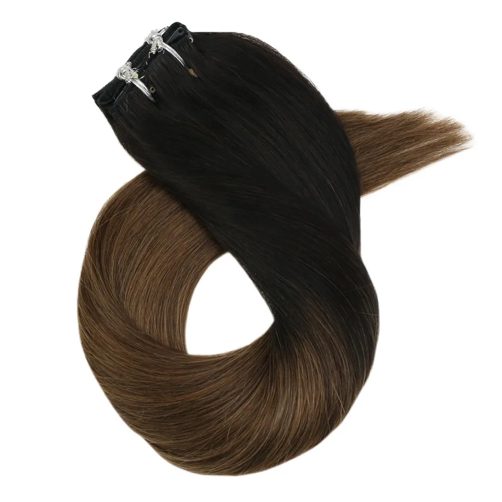 Moresoo Клип В Пряди человеческих волос для наращивания Remy Настоящие бразильские человеческие волосы с черный# 1B выцветанию светильник коричневый#8, 5 предметов в партии, 70G 12-14 дюймов