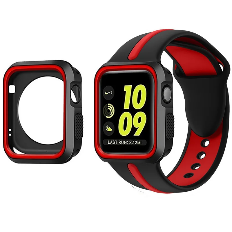 Силиконовый спортивный ремешок+ чехол для Apple Watch Series 4 5 44 мм 40 мм браслет ремешок для Apple Watch 42 мм 38 мм ремешок для часов - Цвет ремешка: band with case