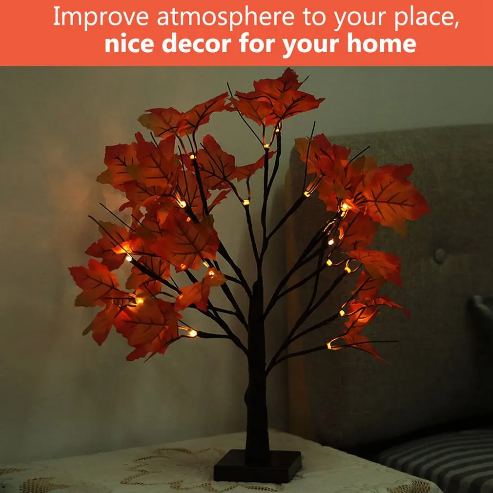 24 Led Maple Leaf Harvest Tree Lights Christmas Garden Landscape Decoration Lights Indoor Battery Light Maple Leaf Tree Lights