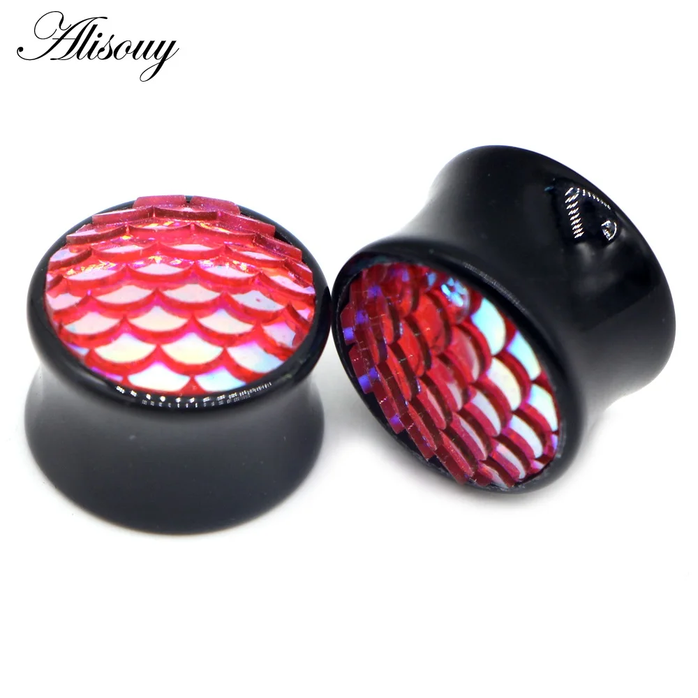 EM0954D Pink Alisouy, 2 шт., рыбья чешуя, акриловые, для женщин и мужчин, расширители для ушей, измерительные приборы, телесный, двойные, расклешенные, для ушей, пробки и туннели, пирсинг, ювелирные изделия - Окраска металла: EM0954D Pink