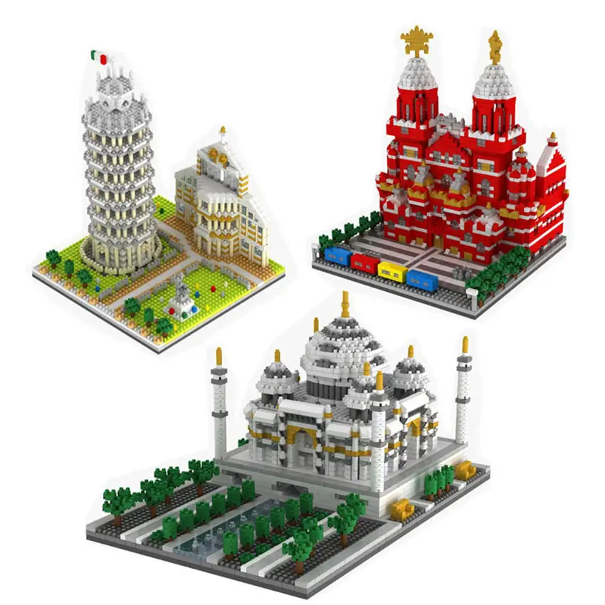 

3D Creative Architecture Bricks Mirco Leaning Tower of Pisa Blocks Russia Moscow Vasily Cathedral Toys for Kids Educational Toy