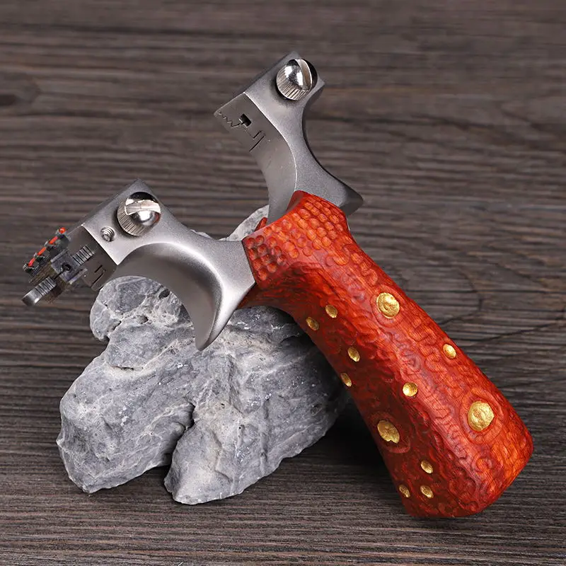 

Outdoor hunting Slingshot With Stainless Steel Head Catapult And Wood Handle Shooting Flat Rubber Band Outdoor Strong bow