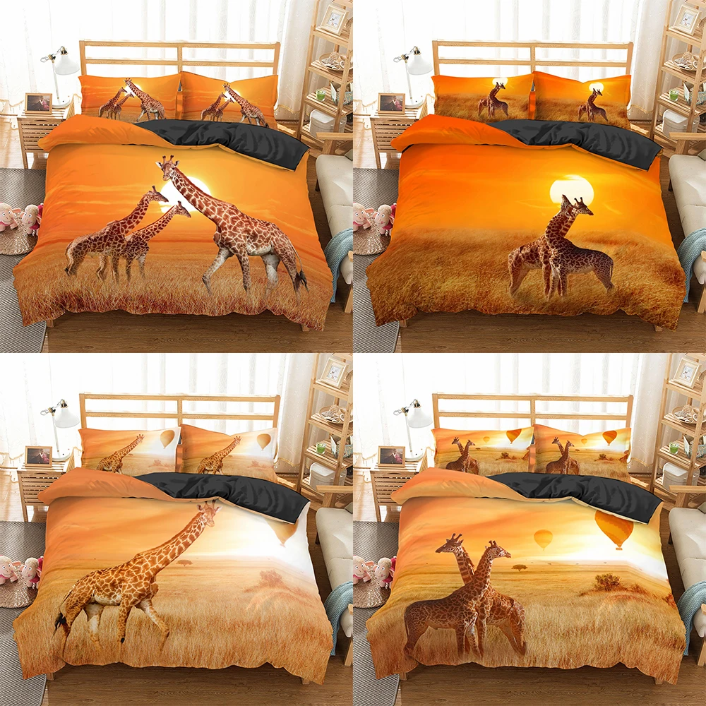 

2/3pcs Bedding Sets Sunset Giraffe Duvet Quilt Cover Set Comforter Pillowcase Duvet Cover King Size Bedroom Textiles