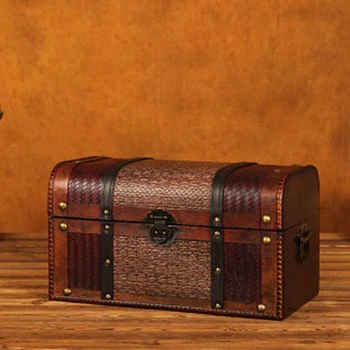 

European Style Handmade Old Wooden Box Treasure Wooden Box Retro Rattan Storage Box Window Decoration