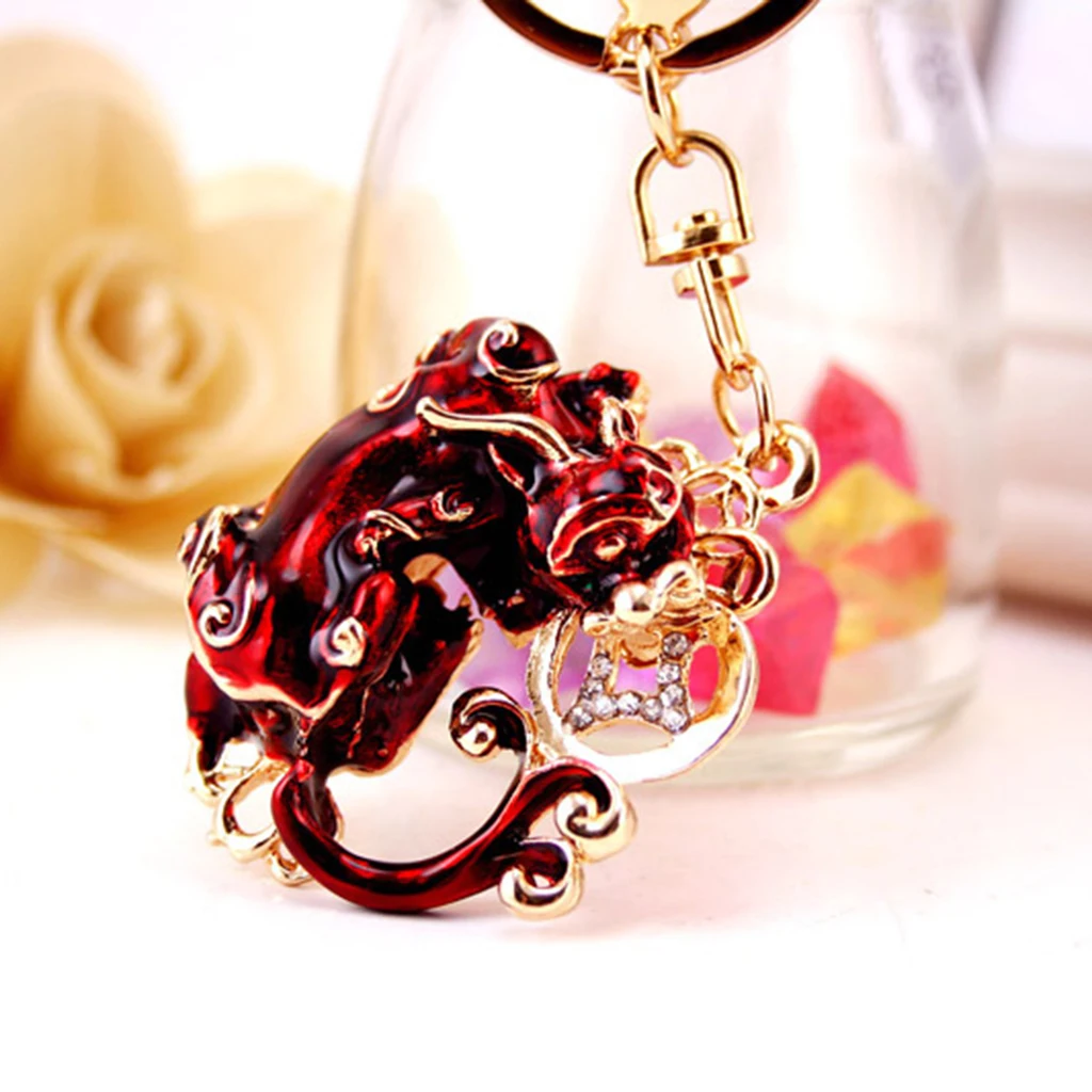 2 Pack Pi Yao/Pi Xiu Keychains Attract Wealth Luck Women Bag Key Rings