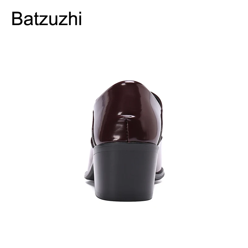 Batzuzhi Men's Shoes 6.5cm High Heel Pointed Metal Toe Leather Dress Shoes Men Lace-up Party and Wedding Zapatos Hombre