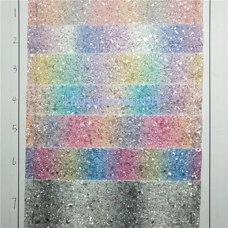 90X134CM Rainbow Glitter Fabric, Cuero Sintetico Chunky Glitter Leather For Making Bows Accessories LEOsyntheticoDIY P908
