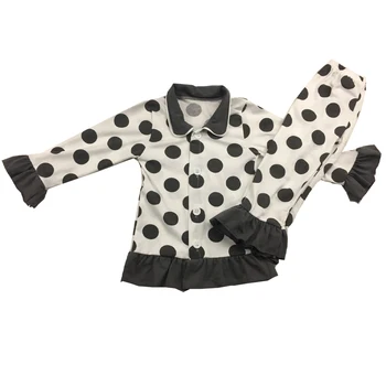 

children boutique dark gray dot pajamas cotton children girl long sleeve ruffle pjm set