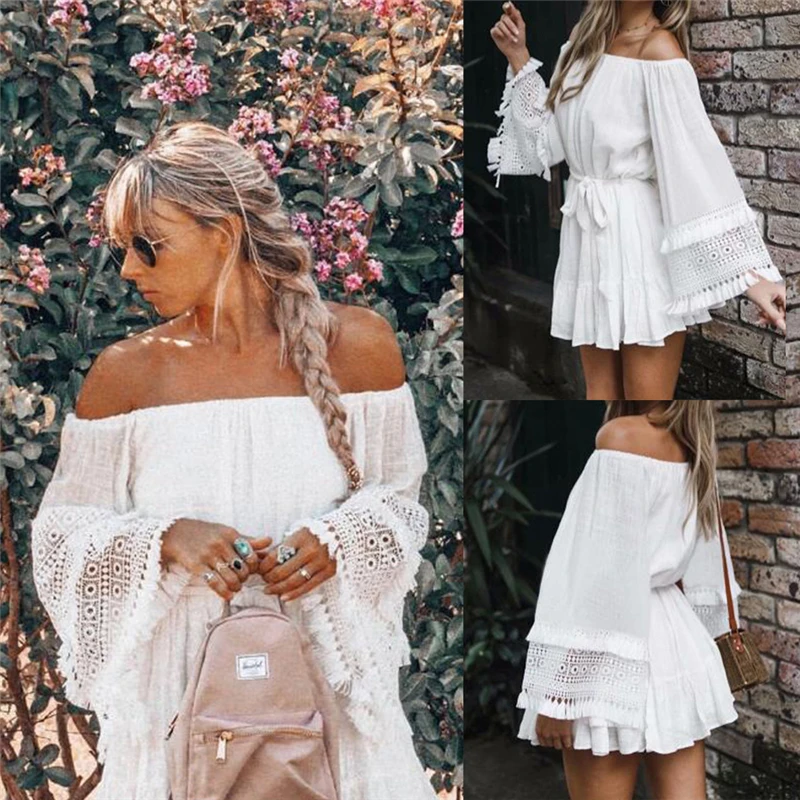 

Women Fashion A-line Dress Sexy Off Shoulder Summer Dresses Woman Party Evening Vestido Mini Dress Casual Beach Sundress