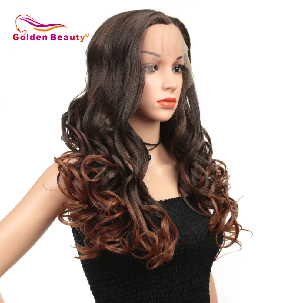 

Synthetic Lace Front Wig For Black/White Women Long Ombre Body Wave Wig Red Brown Pink 613 High Temperature Fiber Golden Beauty