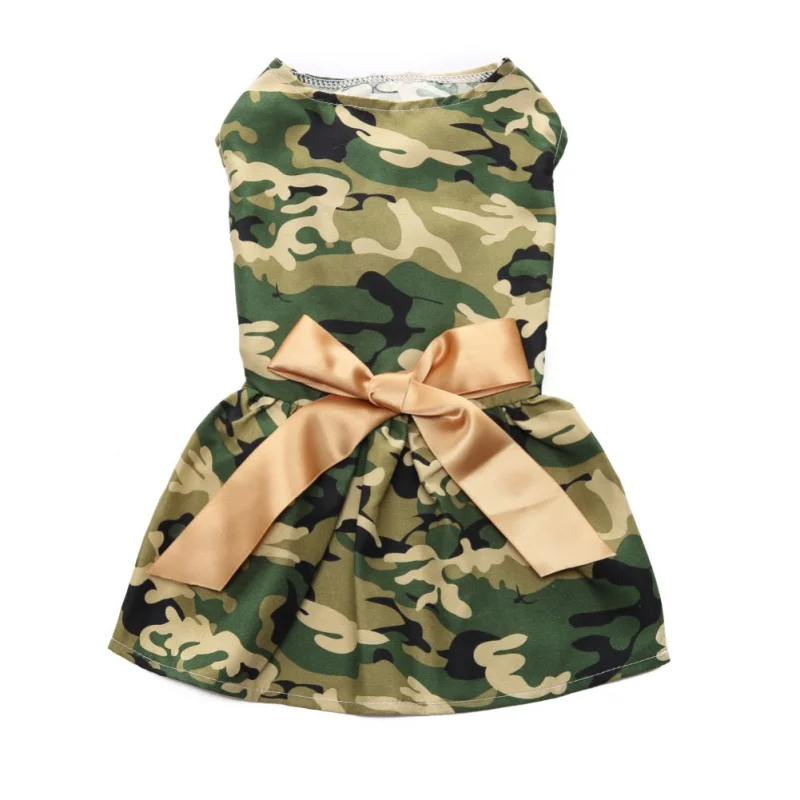 Camo Платье для собак на весну и лето; одежда для домашних животных; платье в полоску с бантом для девочек и собак; платье-пачка для кошек и щенков; платье-рубашка - Цвет: Camo