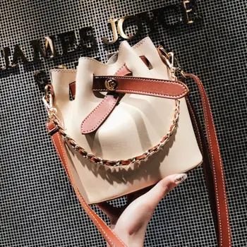 

Elegant Female Tote Bucket Bag 2019 Fashion New Quality PU Leather Women's Designer Handbag Lock Chain Shoulder Messenger Bags