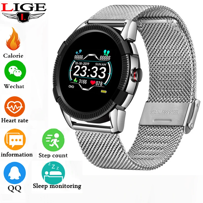 

LIGE 2020 Smart Watch Men and Women Waterproof Fitness Tracker Heart rate and blood pressure monitor for Android iOS Smart Watch