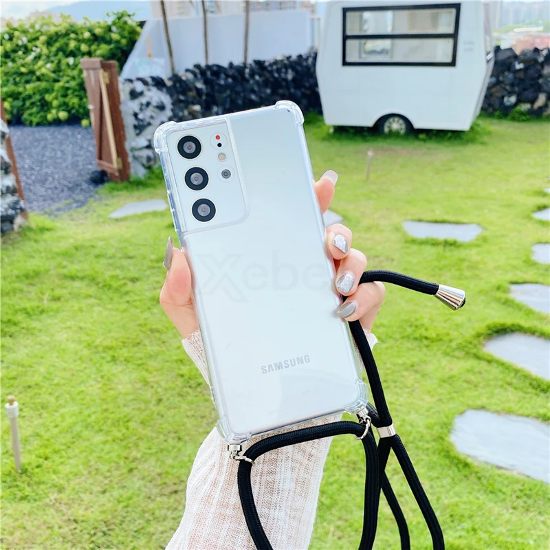 Transparent Shockproof Crossbody Necklace Phone Case with Lanyard Cord