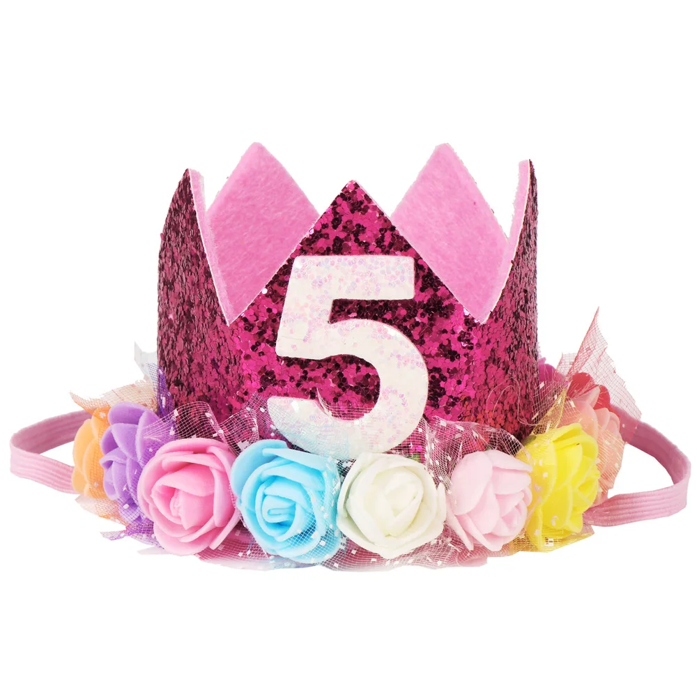 1pc Happy Birthday Party Hats Decor Cap Hat Princess Crown 1st 2nd 3rd Year Old Number Baby Kids Hair Accessory Birthday Toys