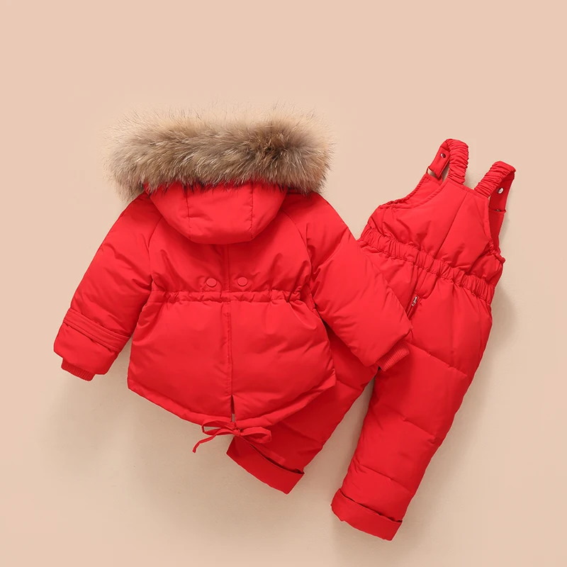 Комплект зимней детской одежды, детский лыжный костюм, комбинезон, пуховое пальто для маленьких девочек и мальчиков, теплые зимние костюмы, куртка+ комбинезон, 2 предмета
