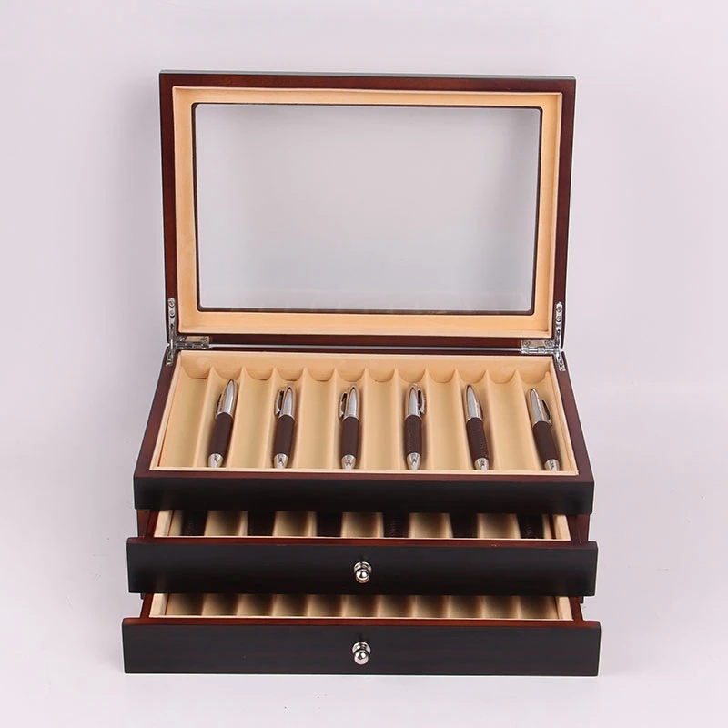

34 Pen Fountain Wood Display Case Holder Large Capacity Wooden Pen Box Storage Collector Organizer Box Black