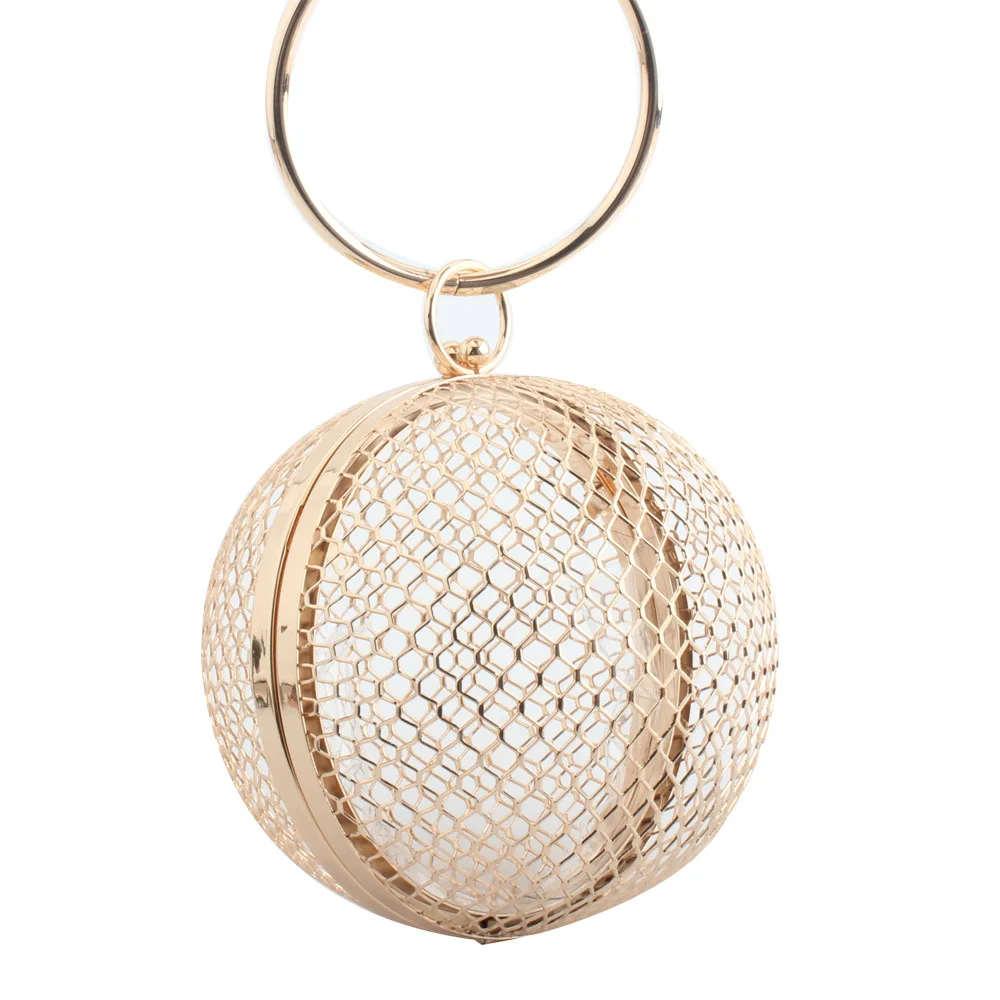 

Evening Ladies Luxury Wedding Party Bags Hollow Metal Ball women shoulder bag gold Cages Women Round Clutch bag Crossbody Purse