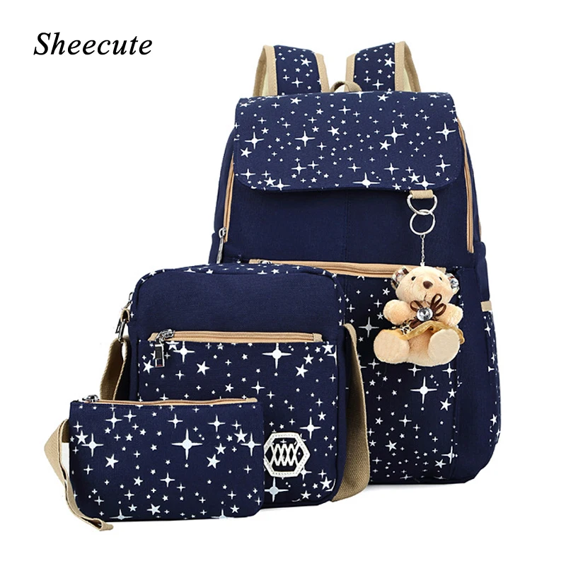 

3 Pcs/set Printing Women Backpack Fashion Lightweight Canvas Backpack Middle High School Bags for Teenage Girls Laptop Backpack