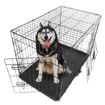 

Portable 36" Pet Kennel Cat Dog Folding Steel Crate Animal Playpen Wire Metal Products Security Gate Supplies For Rabbit