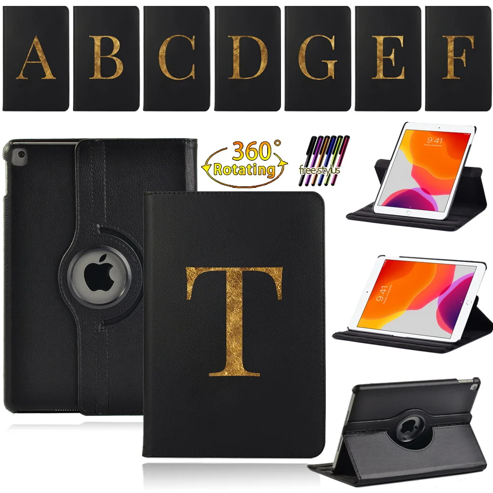 

360 Degrees Rotating PU Leather Cover for Apple IPad 5/6/7/8th/iPad 2 3 4/ Mini 4/5 Smart Tablet Cover Case + Pen