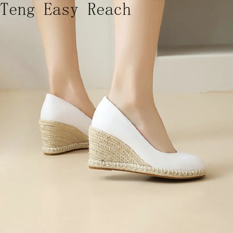 

Spring Autumn Office Career Round Toe Simple Plain Womens Shoes Handmade Platform Wedges High Heels Espadrilles Pumps