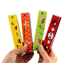 Горячая Мультфильм окрашенные деревянная гармоника детей музыкальные Обучающие музыкальные игрушки инструмент случайный цвет