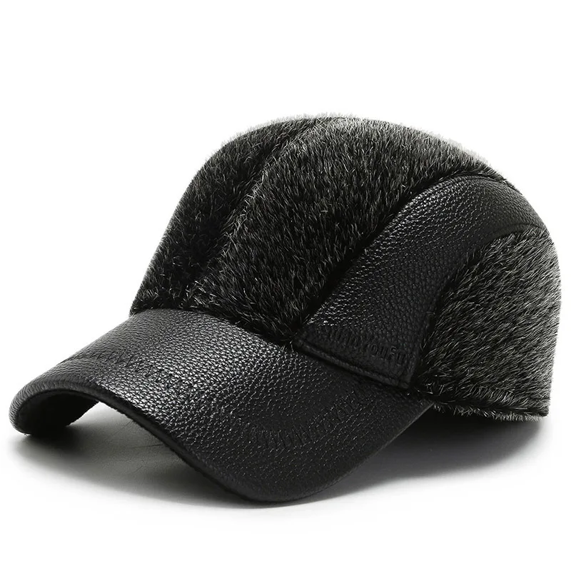 

Men Autumn And Winter Big Head Baseball Cap Imitation Mink Hair Men's Winter Duck Cap Men's Ear Muffs Thermal Hat Splicing
