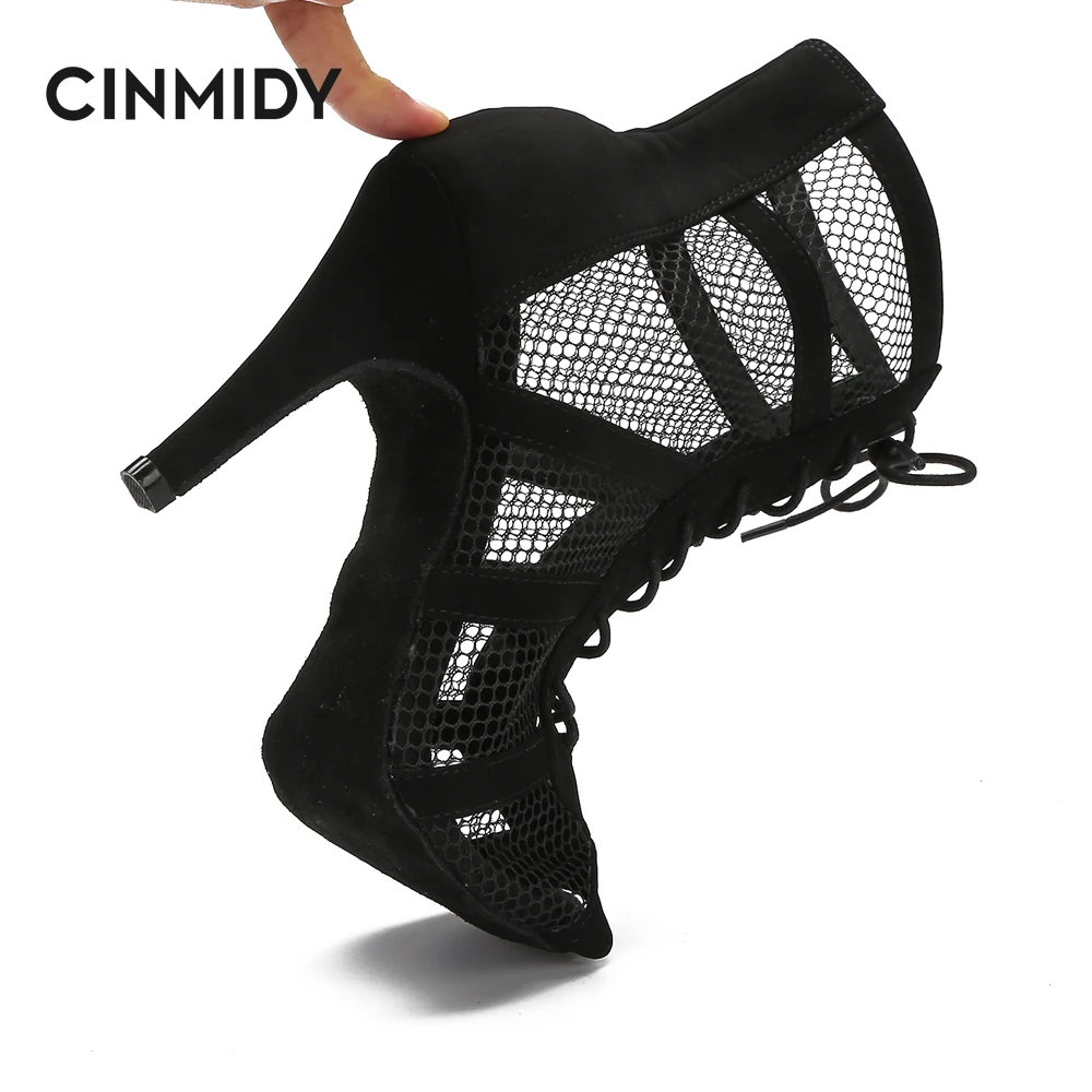 CINMIDY Fashion Dance Boots Women's High Top Latin Dance Shoes Jazz Tango Ballroom Pole Boots Cuban Heel Breathable Party Shoes dance shoes