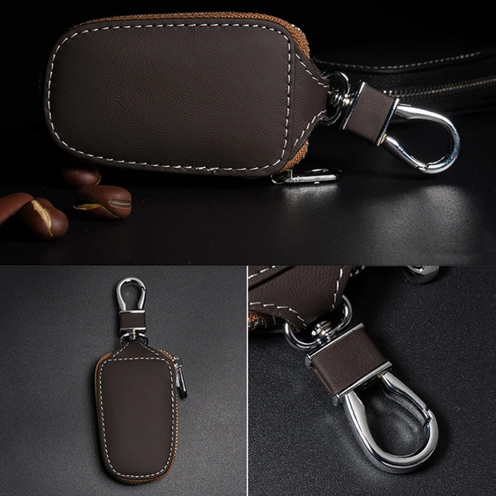 Car Keychain Organizer Protective Cover High Quality Genuine Leather Wallet Universal Key Case Pouch Remote Control Holder
