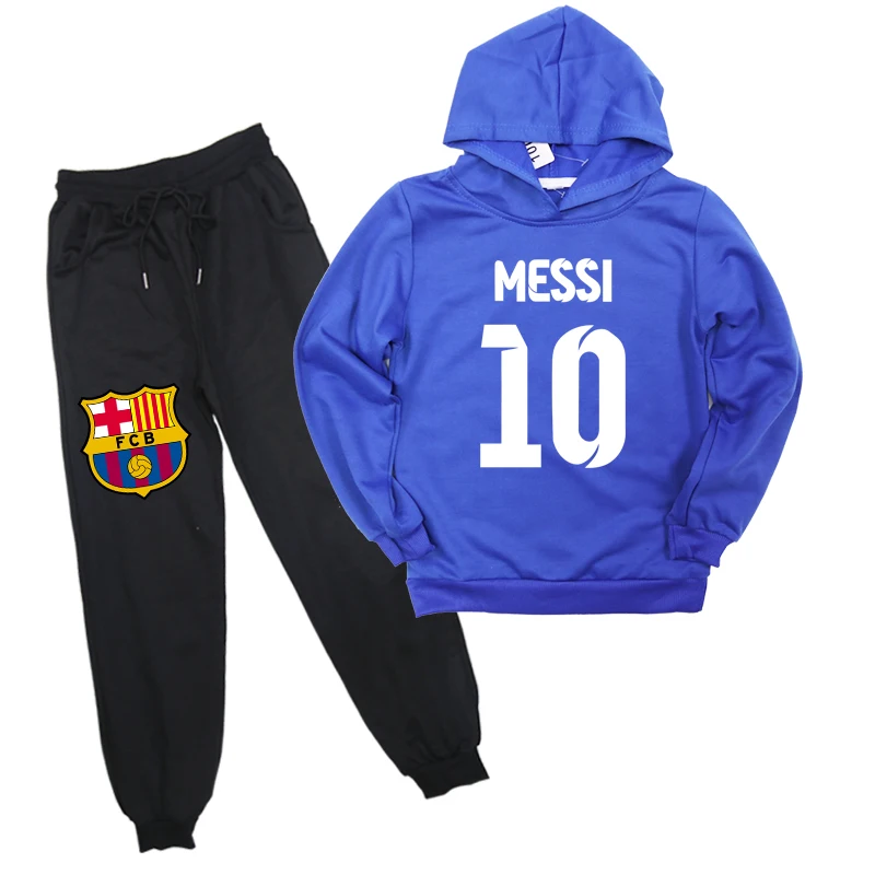 Дети Мальчики Девочки Messi 10 Толстовка брюки костюм толстовки повседневный комплект из свитера с брюками пуловеры топы для детей Сюрприз подарок