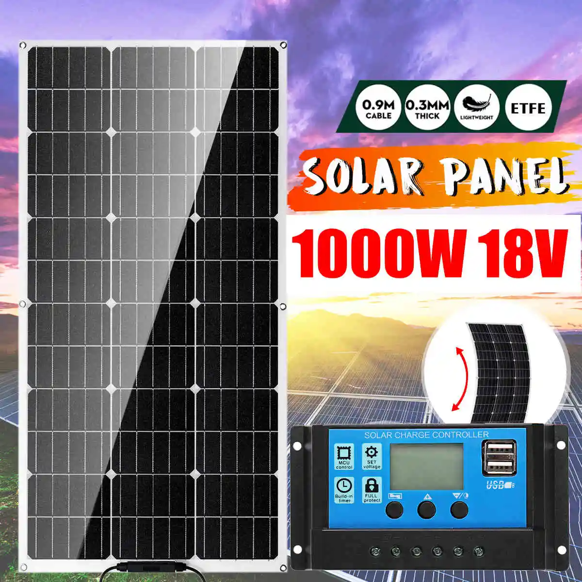 

1000W Solar Panel 18V high efficiency Monocrystalline portable flexible waterproof emergency charging outdoor Rechargeable power