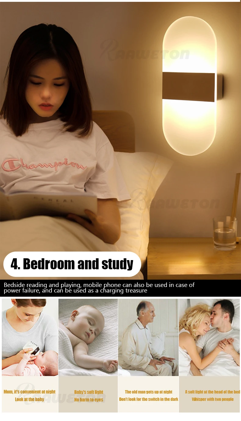 USB Recharge Wireless Home Decor Wall Lights LED Indoor lighting for Bedroom Bedside Balcony Corridor Lamps LED Decor Wall Lamp moon night light