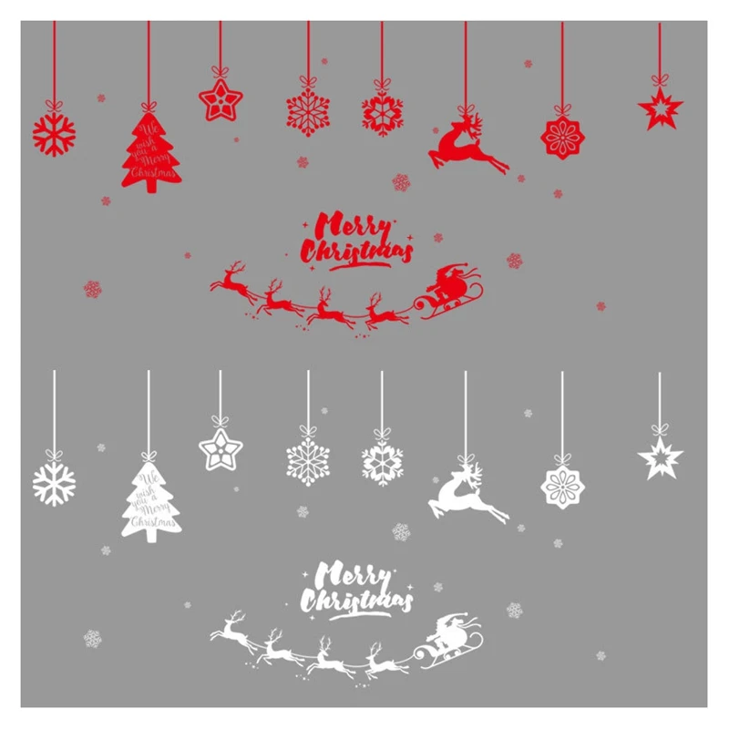 

2 Pcs DIY Christmas Window Sticker Merry Christmas Household Room Wall Sticker Mural Decor Decal Removable for Home