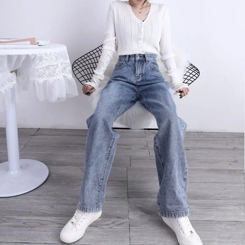 Neploe 2020 Autumn New Jeans Pants Korean High Waist Straight Long Trousers Causal Demin Women Pants Mujer Pantalones 4D994