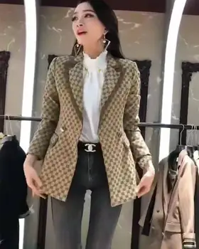 

Fall 2020 new elegant temperament heavy industry dyed jacquard contrast color lapel suit jacket