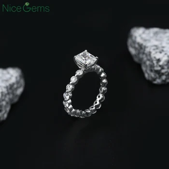 

NiceGems 14K White Gold Radiant Cut Moissanite Diamond Engagement Ring Center 8x6mm 3CTW D Color VVS1 for Women Bridal Wedding