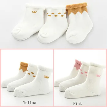 

3Pair 2019 New cute cartoon crown baby socks autumn and winter cotton boys/girls baby leisure foot sock
